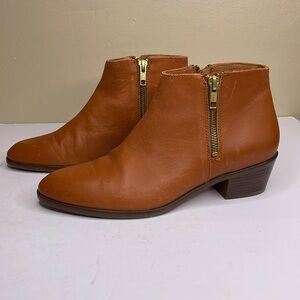 J. Crew REMI Leather Anke Boots Brown Double Zip Almond Toe Block Heel 7